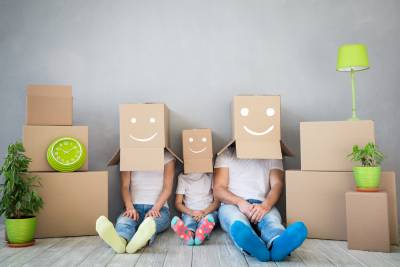 Happy familly during their moving